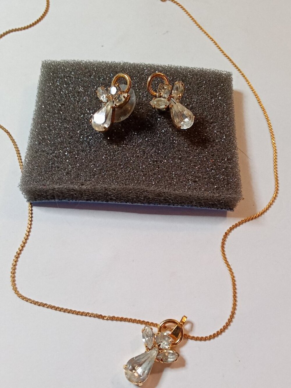 Vintage Boutique Crystal Angel Jewelry Set- Gold Neckalce & Earrings